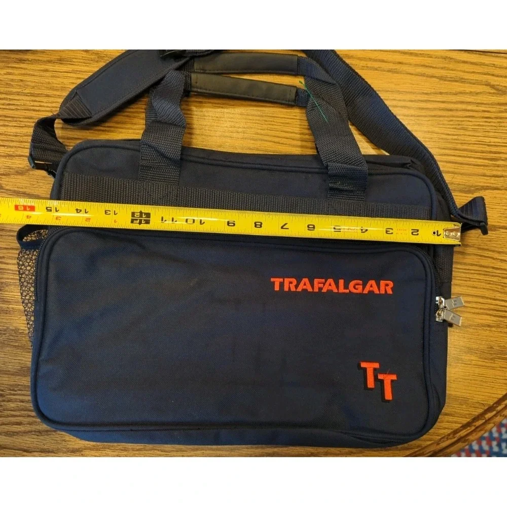 Trafalgar Crossbody or Hand-Carry On Tote Bag Mens‎ Navy Blue Embroidered